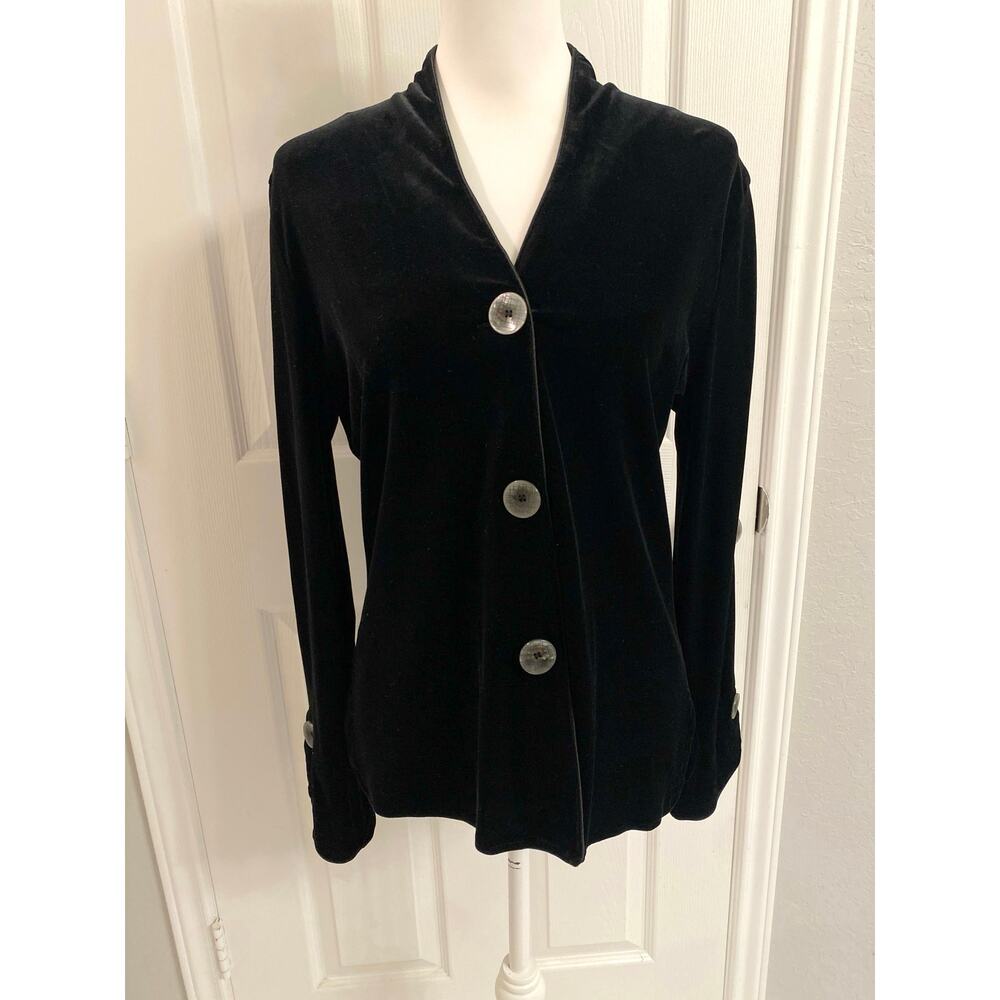 Whimsigoth Vintage Harve Benard Black Velvet Button Front Top Med